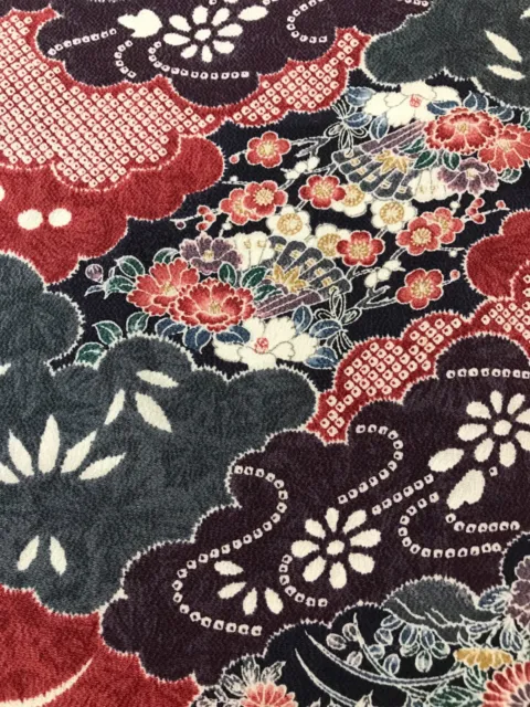 @@154 cmx 35 cm Japanese kimono silk fabric/ smooth crepe/ purple, grey B20