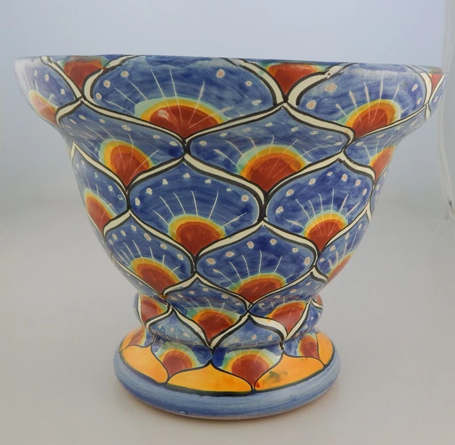 Mexican Ceramic Footed Planter Pot Garden Hand painted Talavera # 31