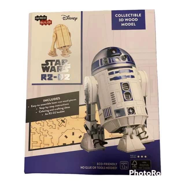 Star Wars R2-D2 Disney Incredi-Builds Collectible Wood 3D Model Kit! NEW!