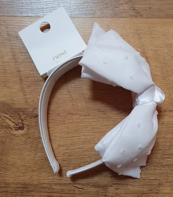 Girls NEXT Bridesmaid Flower Girl Hair Band Alice Band White Bow BNWT