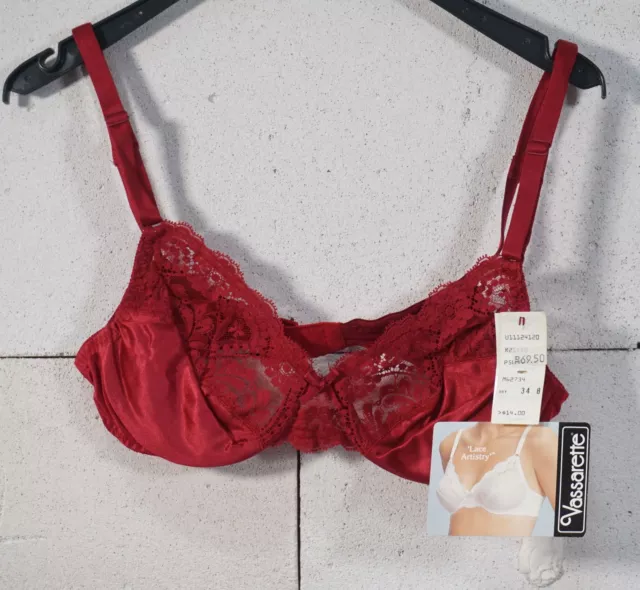 Originale Vassarette Lacci Artistry Reggiseno con Pizzo Rosso Taglia 34 B