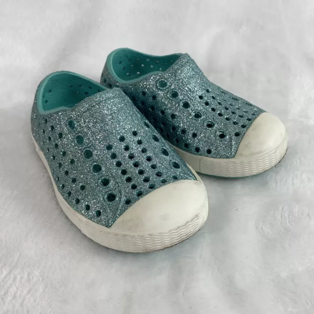 Native Jefferson Bling Toddler Girls Water Shoes Size 4 Slip On Blue White