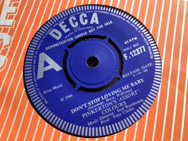 Pinkertons Assort Colours UK Decca Demo 45 1966 mint-superb copy don’t stop lovi