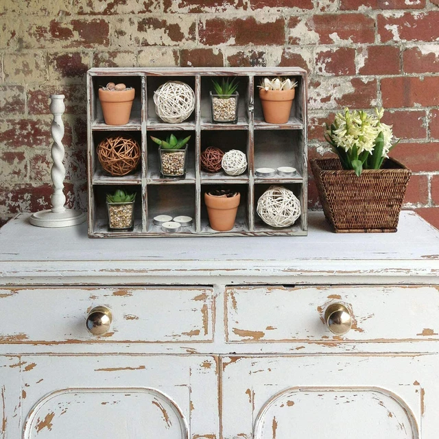 Freestanding or Wall Mounted Torched Wood 12-Compartment Home Decor Shadow Box