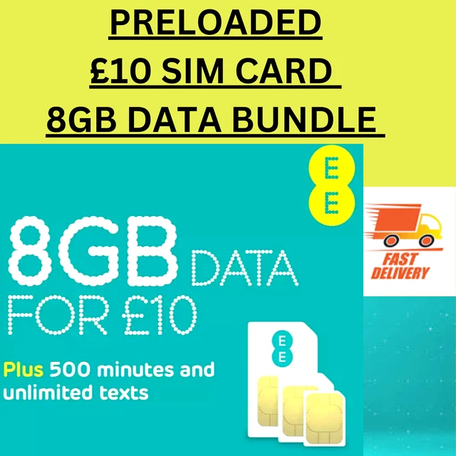 10£ Preloaded 8GB Data EE Sim Card Pay As You Go Pack Broadband / Phone Use UK