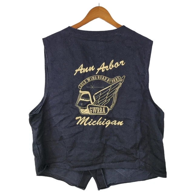 Vintage GWRRA Black Motorcycle Biker Denim Vest Men Size XXL Ann Arbor Michigan