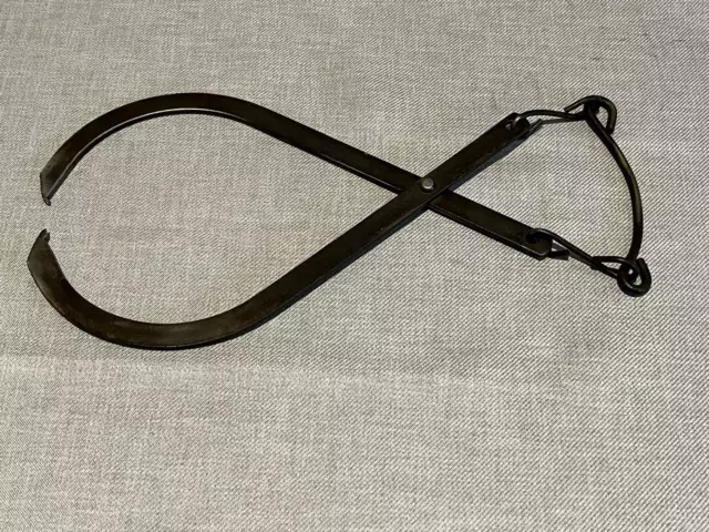 12" Rustic Primitive Vintage Log Wood Ice Tongs Carrier with  Wire Handle