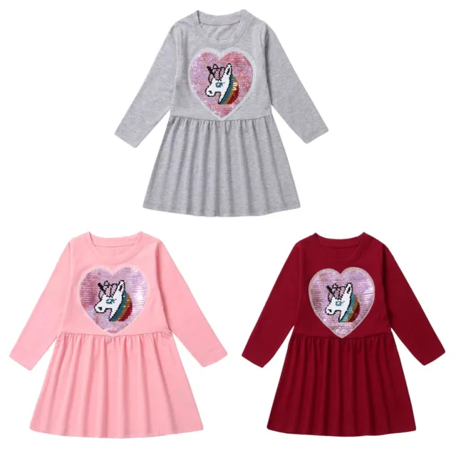 Baby Girls Sequins Cute Cartoon Dress Long Sleeve Round Neckline Casual Outfits