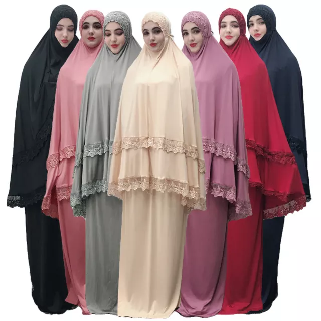 2 Piece Women Muslim Prayer Dress Hijab Abaya Skirt Islam Dress Khimar Clothing