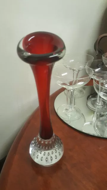 Vintage Murano? Or Aseda ?Jack In The Pulpit / Bone Controlled Bubble Red Vase