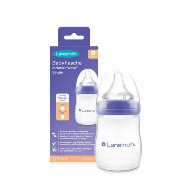 Lansinoh Babyflasche mit NaturalWave Sauger Gr. S, 160 ml - neues kompaktes