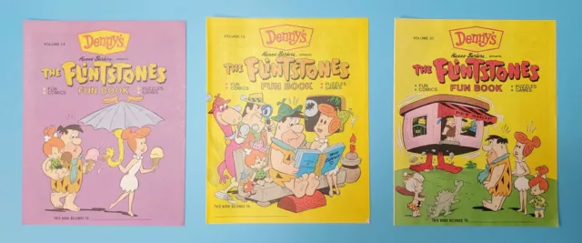 Vtg Flintstones Cartoon Denny's Fun Book Comics Lot (3) Volumes Hanna Barbera