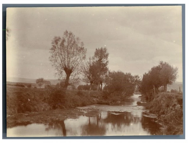 France, Paysage avec un ruisseau  Vintage citrate print.  Tirage citrate  9x