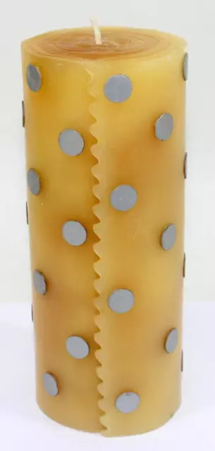 Rolled Beeswax Pillar Polka Dot Candle  ~ 6" x 2.5" ~ Handcrafted in USA