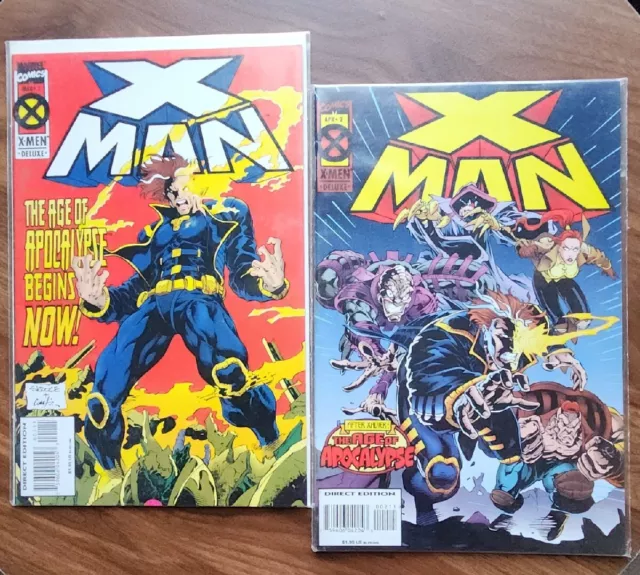 X-Man Vol 1 #1 and #2, 1995 The Age of Apocalypse Begins Now Marvel Comic Book
