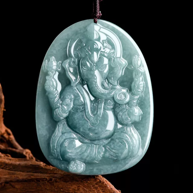 Natural Grade A Jade Jadeite Men Women Lucky Elephant God Oblong Pendant