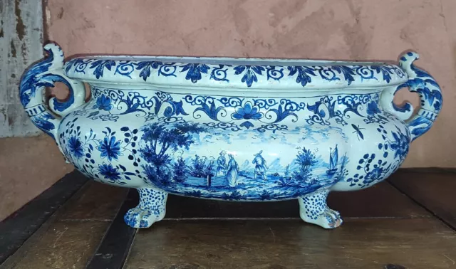 Jardinière faïence Décor Bleu signé AK  Adriaen kocks  Delft XVII/XVIIème