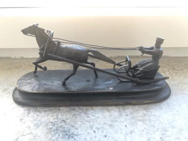 Antique 1800s Famous Russian Desk Figure Featuring a Cossack w Horses and Sleigh