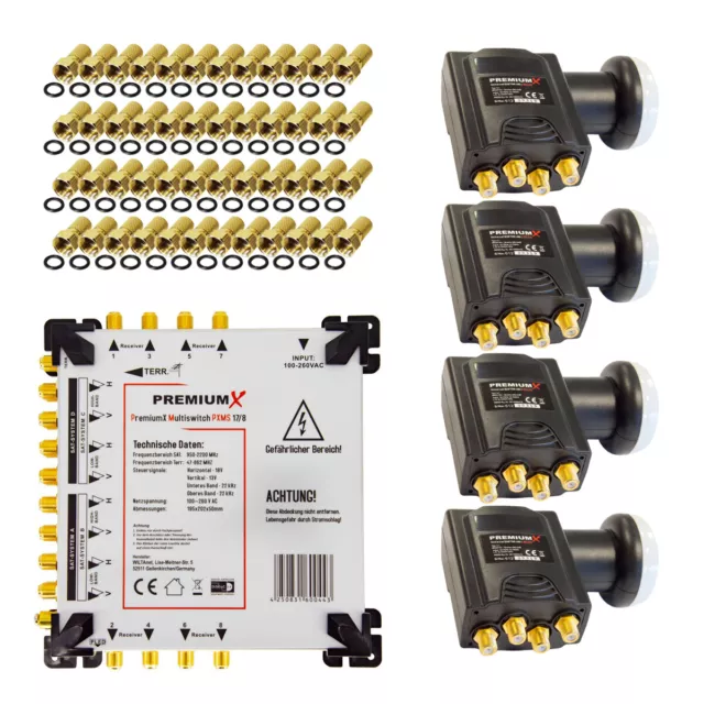 PremiumX Multischalter 17/8 SAT Multiswitch Satelliten Verteiler 4x Quattro LNB