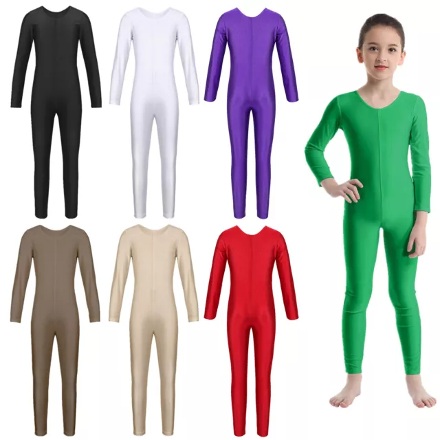 Kids Girls Long Sleeve Dance Gymnastics Leotard Catsuit Jumpsuit Sportswear