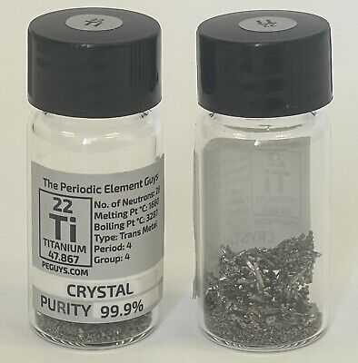 Titanio Cristales 99.9% 2 Gramos En Labeled Periódicos Elemento Botella