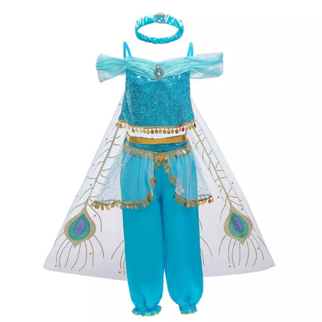 3 pezzi costume cosplay principessa Jasmine Aladdin ragazza set abito elegante