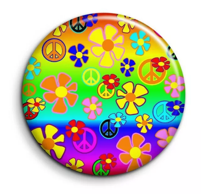 Badge Epingle 38mm Button Pin - Peace and Love - Fleurs 2