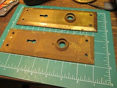Vtg Steel Ornate Doorknob Back Plate 7 1/16" x 2 1/4" Salvage Door Hardware b 3