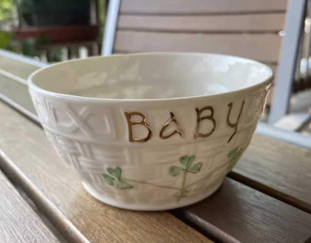 BELLEEK Ireland Kylemore Baby Bowl Basketweave Shamrock Small Dish Keepsake