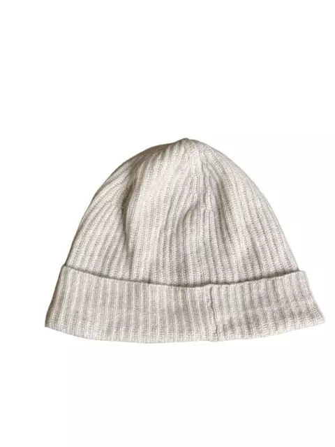 Reiss 100% Cashmere Cream Ribbed Beanie One Size 2