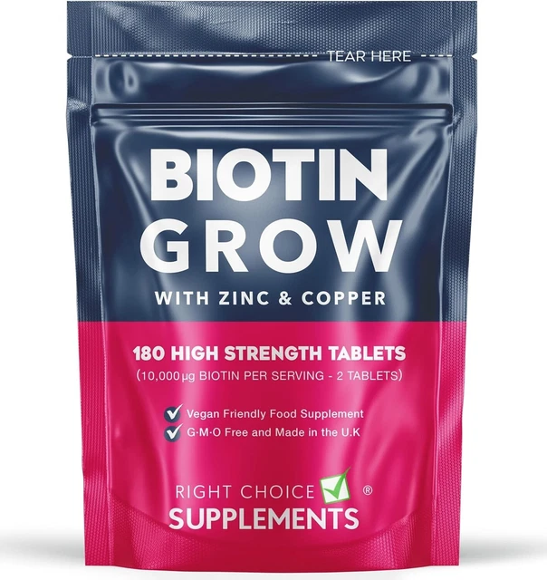 BIOTIN HAIR GROWTH Supplement 180 Tablets Enhanced with Zinc & Copper