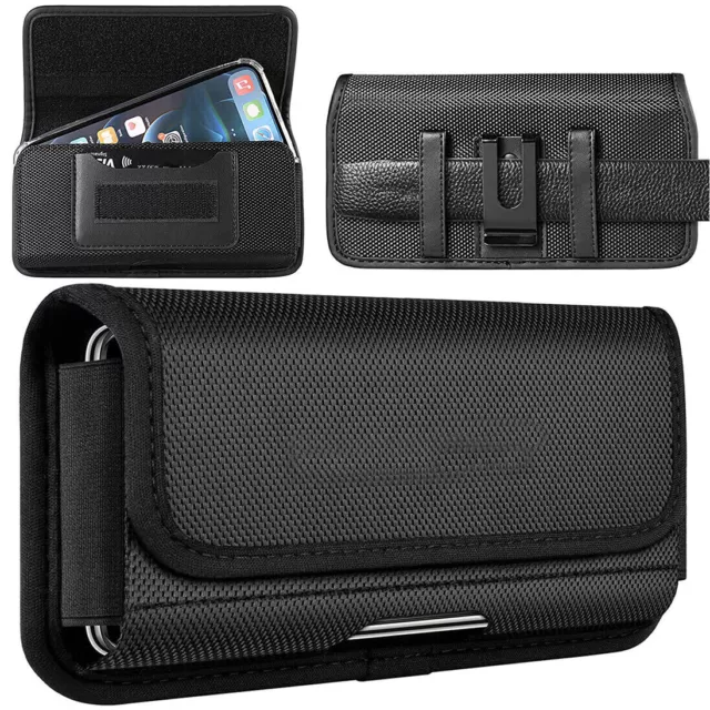 For iPhone 15 14 13 12 Pro Max XS XR Nylon Belt Clip Holster Carrying Pouch Case