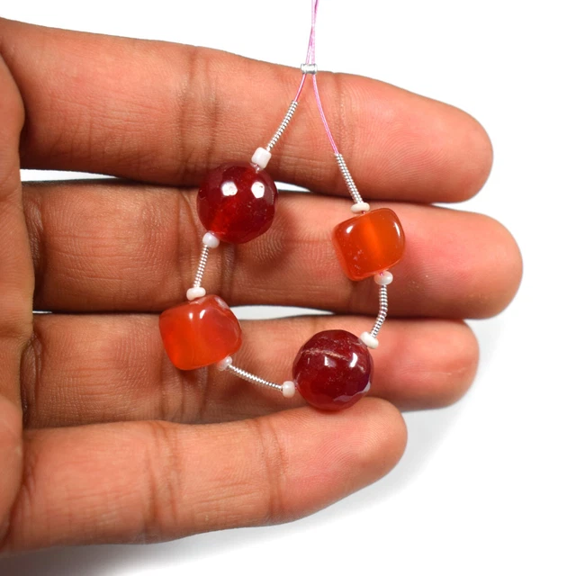Natural Red Carnelian Round & Box Shape Gemstone Jewelry Making Loose Beads 3"