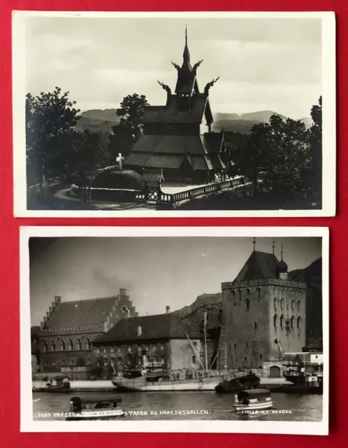 2 x Foto AK NORWEGEN Norge um 1926 Bergen Fantoftkirche Stadtansicht   ( 103076