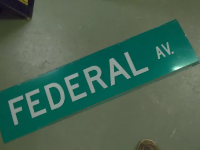 Large Original Federal Av. Street Sign 48" X 12" White Lettering On Green 2