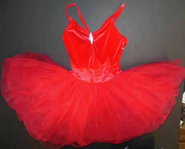 NWT Short Red BALLET COSTUME VELVET Tulle Organdy short pinchfront rhinestonepin