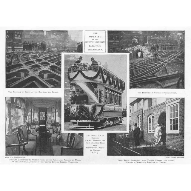 The Opening of the South London Tramways - Antique Print 1902