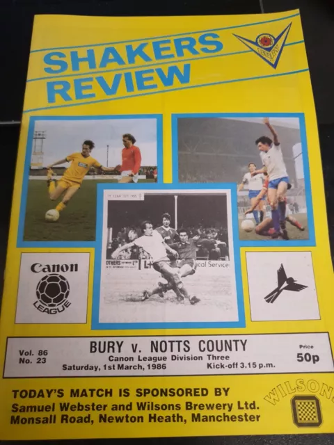 01/03/1986 Bury v Notts County football programme