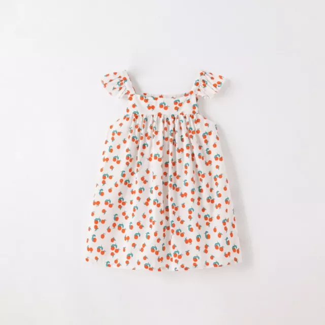 Mädchen Kleid Midikleid Sommerkleid mit Rüschen Erdbeer Allover Muster Gr. 80