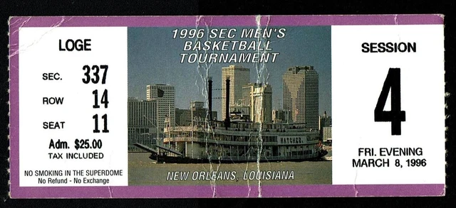 1995-96 College Basketball Ticket Kentucky Sec Tournament/Ncaa National Champs!