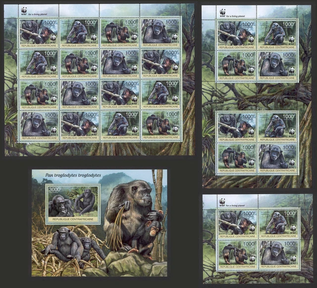 STD841 AUTO 2012 MNH 4 Fogli Alto CV Animali Selvatici Scimpanzé WWF