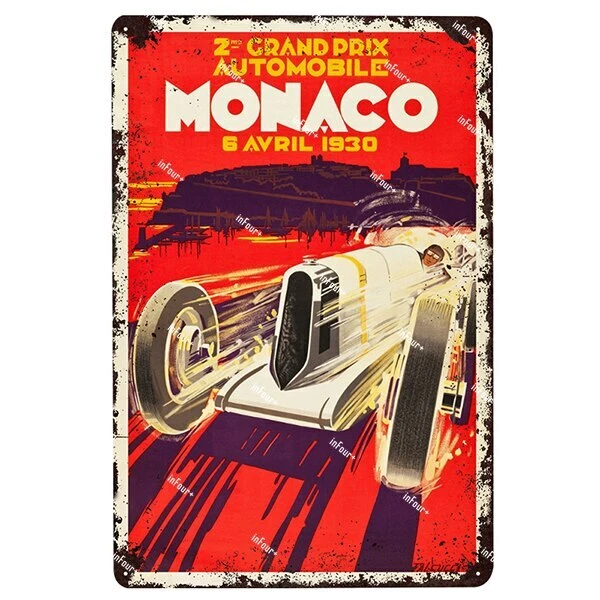 Plaque Murale Vintage Grand Prix F1 - Métal étain - 30x20 Cm - Décoration Automobile Rétro