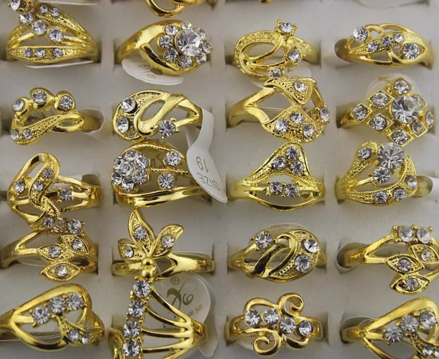 Wholesale Job Mixed Lots 50pcs Rhinestone Gold Plated Women Wonderful Rings