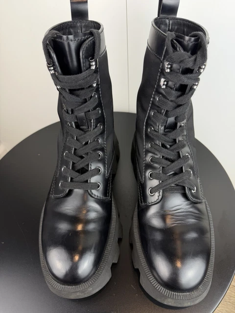 Monolith Menu PRADA MONOLITH BLACK leather nylon chunky lace-up combat boots UK6 fits ...
