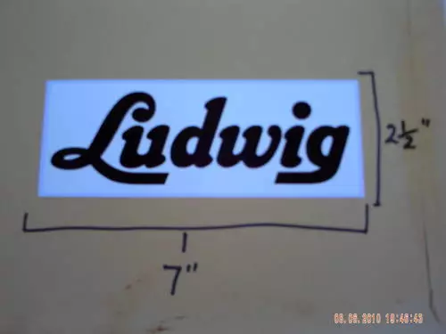 Ludwig type decals. 3 COPIES. Classic 1960s style.Black lettering on white vinyl