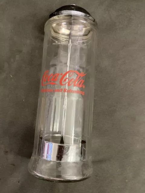 1992 Coca Cola Straw Dispenser Lift & Grab a Straw Glass Metal Heavy Diner Style