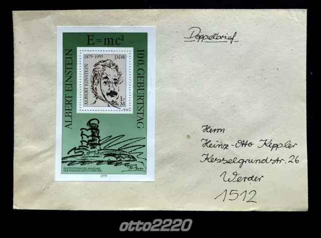 DDR 1990, Brief; EF MiNr. Block 54 (2402); "100. Geburtstag von Albert Einstein" 3