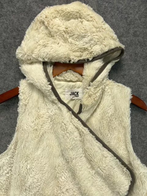 Jack BB Dakota Faux Fur Vest Hooded Top Womens Small Ivory Open Drappy Front 3