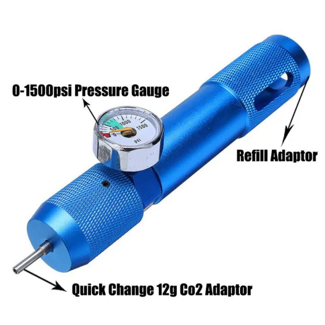 Airsoft 12g CO2 Cartridge Charger Fill Adaptor With Readout w/ 0-1500 Pressur