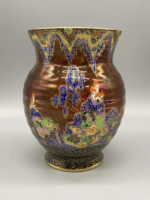 CROWN DEVON FIELDING’S LUSTREWARE VASE FAIRY CASTLE 2407 PATTERN 15.5cm high